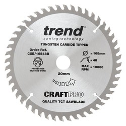 Trend CSB/16548B Trend Craft Pro 165mm diameter 20mm bore 48 tooth fine finish cut saw blade for plunge saws