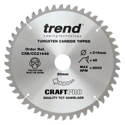 Trend CSB/CC21648 Trend Craft Pro 216mm diameter 30mm bore 48 tooth medium/fine cut saw blade for mitre saws