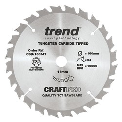 Trend CSB/16024T Craft saw blade 160mm x 24 teeth x 16 thin