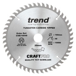 Trend CSB/16048 The Craft Pro 160mm diameter 20mm bore 48 tooth fine finish cut saw blade for hand held circular saws