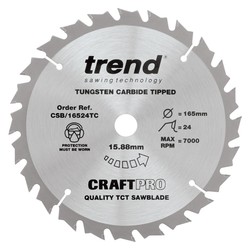 Trend CSB/16524TC Craft saw blade 165mm x 24 teeth x 15.88 thin