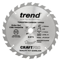 Trend CSB/18424TW Craft sawblade 184mm x 24 teeth x 5/8 thin Wormdrive