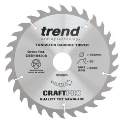Trend CSB/18430A Craft saw blade 184mm x 30 teeth x 30mm