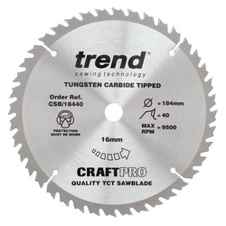 Trend CSB/18440 Craft saw blade 184mm x 40 teeth x 16mm