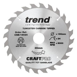 Trend CSB/19024 Trend Craft Pro 190mm diameter 30mm bore 24 tooth combination cut saw blade for hand held circular saws.