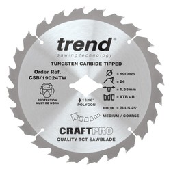 Trend CSB/19024TW Craft sawblade 190mm x 24 teeth x 5/8 thin Wormdrive