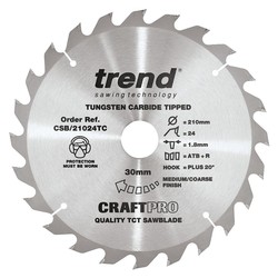 Trend CSB/21024TC Craft saw blade 210mm x 24 teeth x 30 x 1.8 for DCS7485