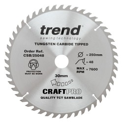 Trend CSB/25048 Trend Craft Pro 250mm diameter 30mm bore 48 tooth general purpose saw blade for table saws.