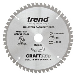 Trend CSB/AP16052 Craft saw blade aluminium and plastic 160 x 52 teeth x 20