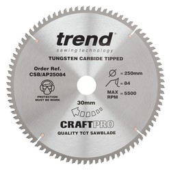 Trend CSB/AP25084 Craft saw blade aluminium and plastic 250mm x 84 teeth x 30mm