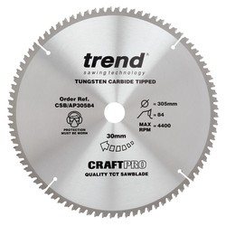 Trend CSB/AP30584 Craft saw blade aluminium and plastic 305mm x 84 teeth x 30mm