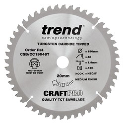 Trend CSB/CC19048T Craft saw blade crosscut 190mm x 48 teeth x 20mm thin
