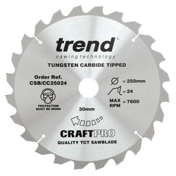 Trend CSB/CC25024 Craft saw blade crosscut 250mm x 24 teeth x 30mm