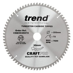 Trend CSB/CC25572 Craft saw blade crosscut 255mm x 72 teeth x 30mm