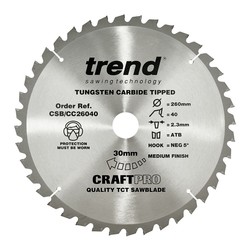 Trend CSB/CC26040 Craft saw blade crosscut 260mm x 40 teeth x 30mm