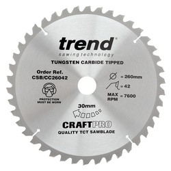 Trend CSB/CC26042 Craft saw blade crosscut 260mm x 42 teeth x 30mm