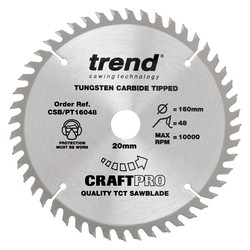 Trend CSB/PT16048 Trend Craft Pro 160mm diameter 20mm bore 48 tooth fine finish cut saw blade for plunge saws